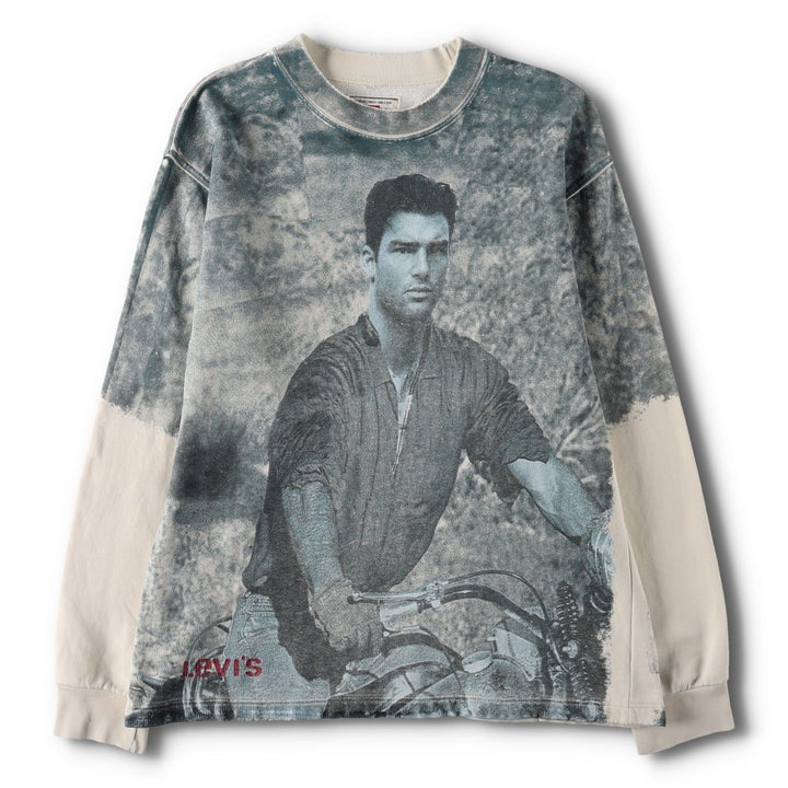 80s-90'S Levi's Nick Kamen all-over print sweatshirt, men's size S (approx.) unclear Beige type Vintage Second Hand