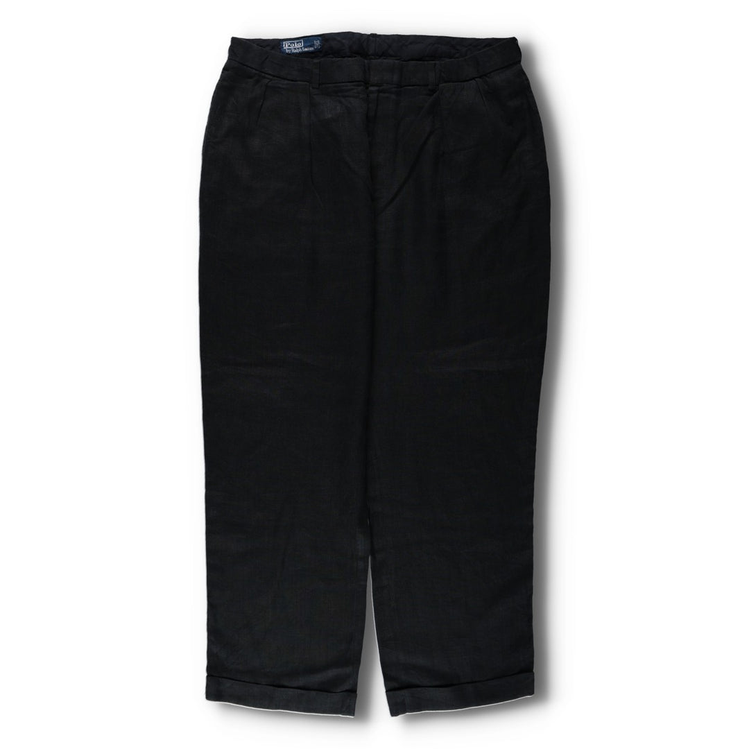 Ralph Lauren POLO by Ralph Lauren Two-Pleat Linen Trousers/Slacks, Men's Size W37 (approx.) linen black type Vintage Second Hand