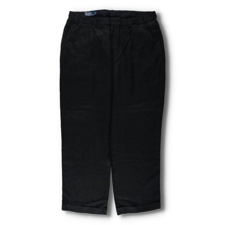 Ralph Lauren POLO by Ralph Lauren Two-Pleat Linen Trousers/Slacks, Men's Size W37 (approx.) linen black type Vintage Second Hand