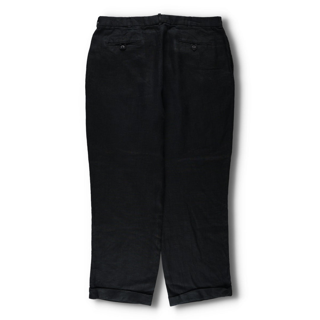 Ralph Lauren POLO by Ralph Lauren Two-Pleat Linen Trousers/Slacks, Men's Size W37 (approx.) linen black type Vintage Second Hand
