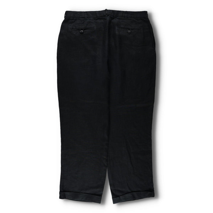 Ralph Lauren POLO by Ralph Lauren Two-Pleat Linen Trousers/Slacks, Men's Size W37 (approx.) linen black type Vintage Second Hand