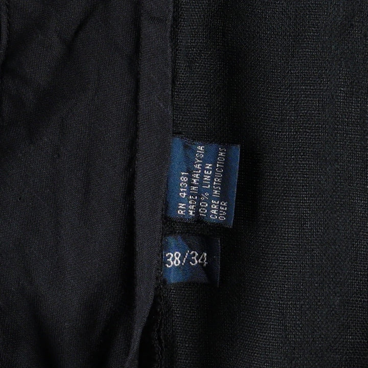 Ralph Lauren POLO by Ralph Lauren Two-Pleat Linen Trousers/Slacks, Men's Size W37 (approx.) linen black type Vintage Second Hand