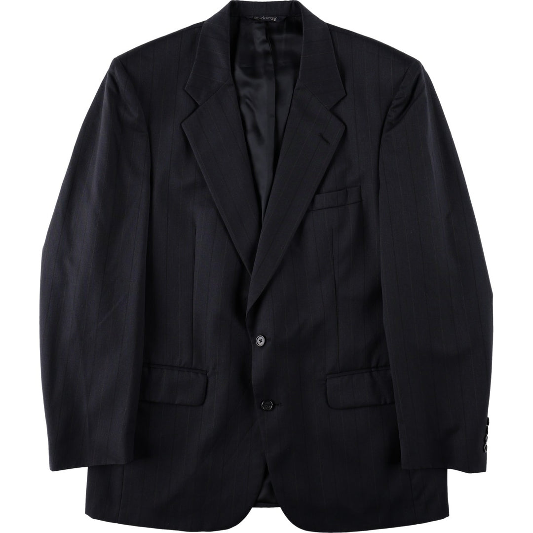 Burberry's Stripe Pattern Wool Tailored Jacket, Men's Size XL (approx.) wool navy blue type Vintage Second Hand