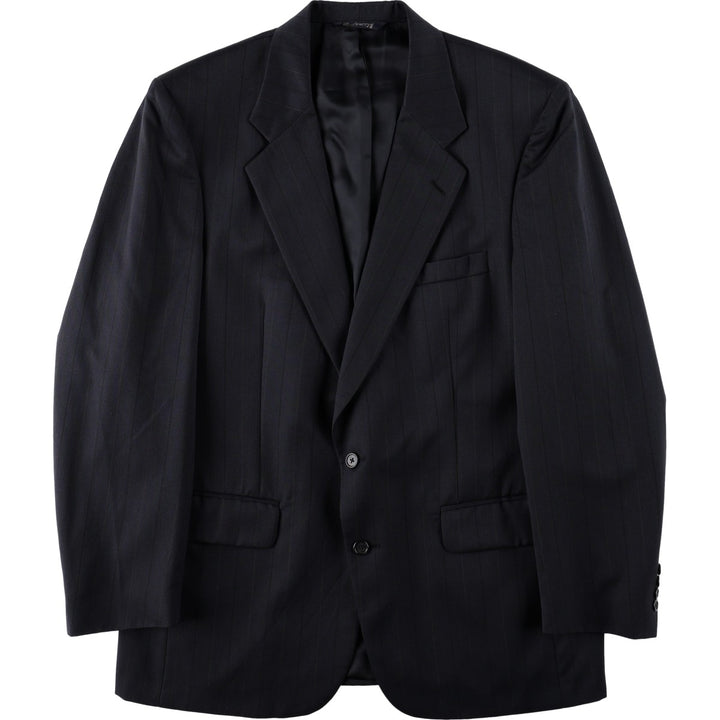 Burberry's Stripe Pattern Wool Tailored Jacket, Men's Size XL (approx.) wool navy blue type Vintage Second Hand