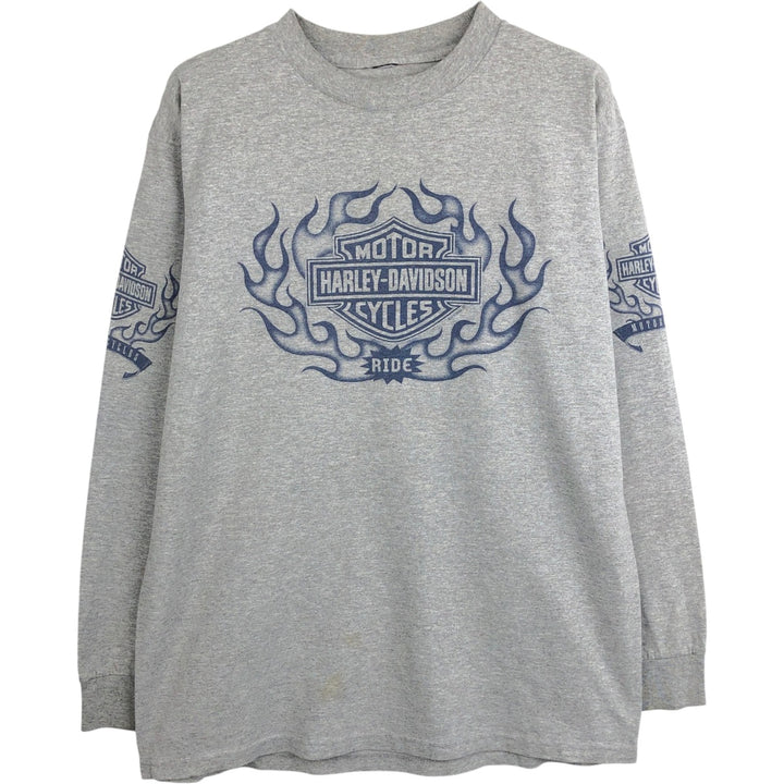 2000'S Harley-Davidson Motorcycle Fire Pattern Long-Sleeve T-Shirt (Men's Size M) unclear gray type Vintage Second Hand