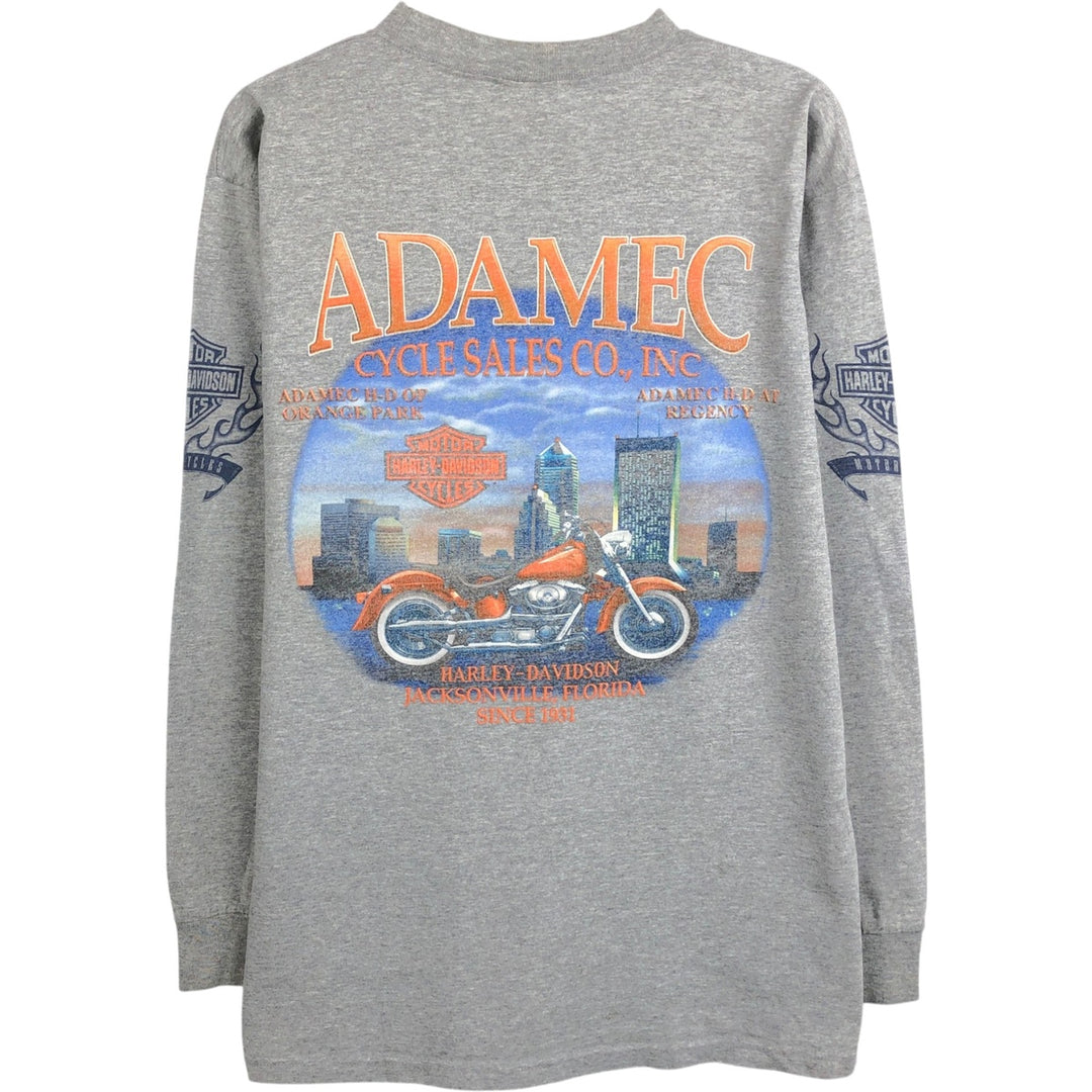 2000'S Harley-Davidson Motorcycle Fire Pattern Long-Sleeve T-Shirt (Men's Size M) unclear gray type Vintage Second Hand