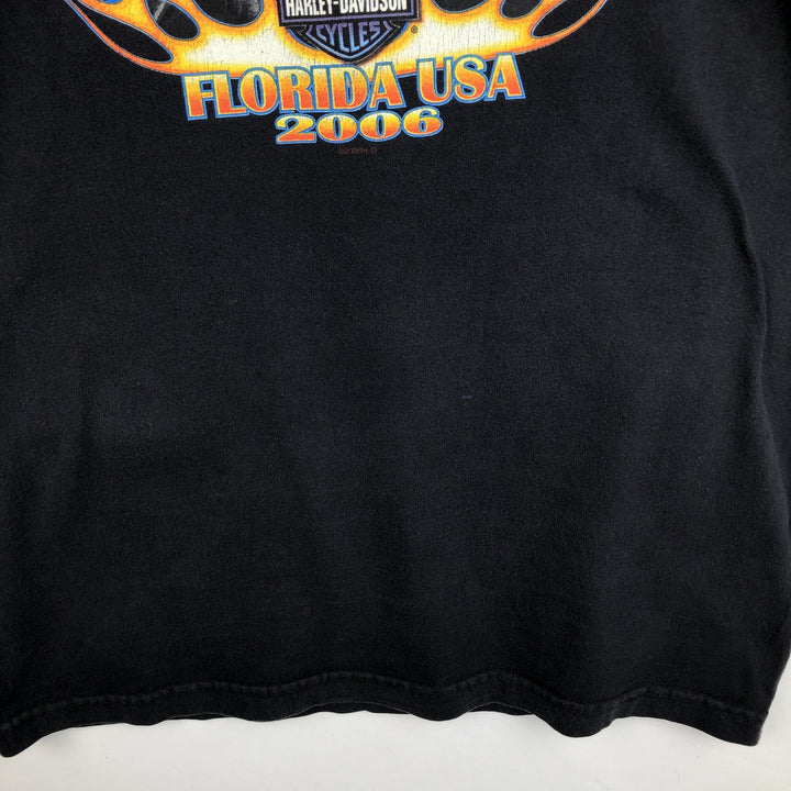 2000'S Harley-Davidson Fire Pattern Eagle Design Motorcycle Long-Sleeve T-Shirt, Made in USA, Men's Size L (approx.) cotton black type Vintage Second Hand