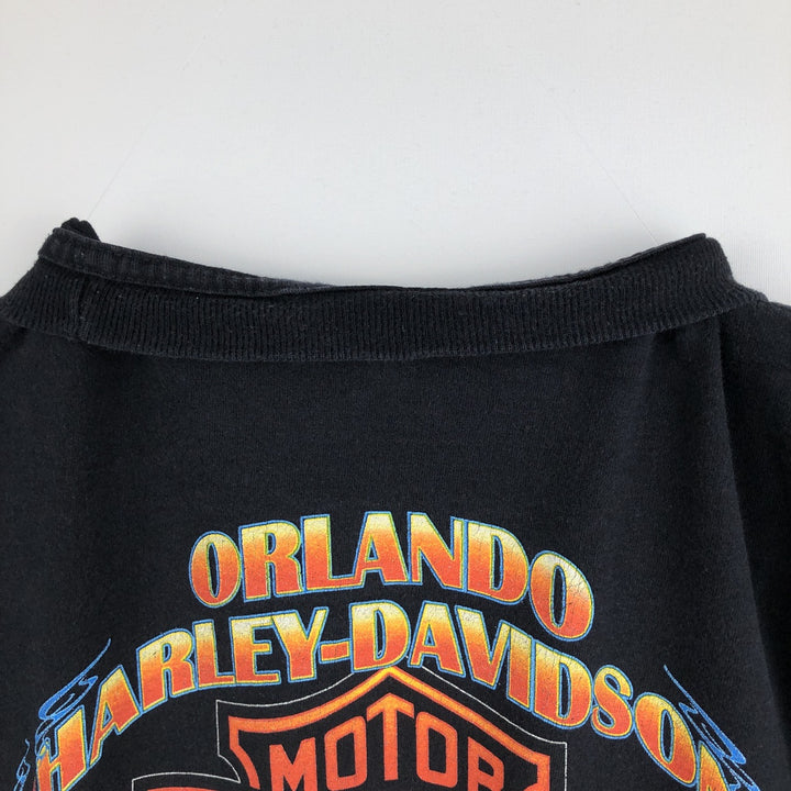 2000'S Harley-Davidson Fire Pattern Eagle Design Motorcycle Long-Sleeve T-Shirt, Made in USA, Men's Size L (approx.) cotton black type Vintage Second Hand
