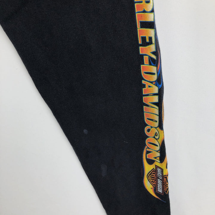 2000'S Harley-Davidson Fire Pattern Eagle Design Motorcycle Long-Sleeve T-Shirt, Made in USA, Men's Size L (approx.) cotton black type Vintage Second Hand