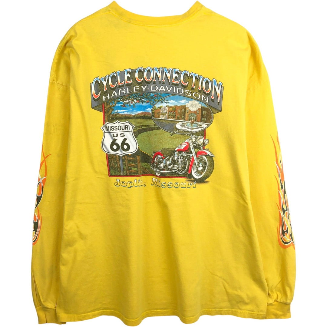 2000'S Harley-Davidson Fire Pattern Motorcycle Long-Sleeve T-Shirt, Made in USA, Men's Size XXXL (approx.) cotton yellow type Vintage Second Hand