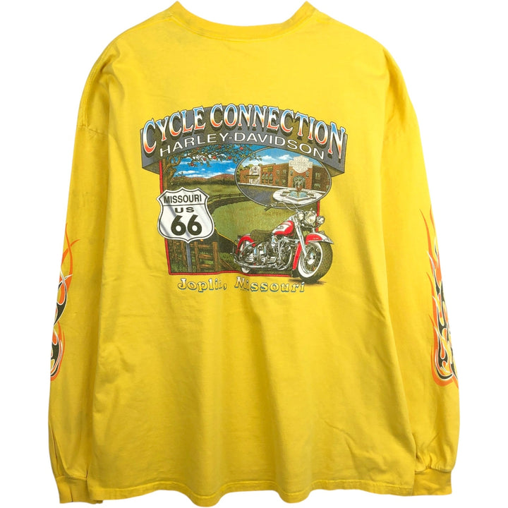 2000'S Harley-Davidson Fire Pattern Motorcycle Long-Sleeve T-Shirt, Made in USA, Men's Size XXXL (approx.) cotton yellow type Vintage Second Hand