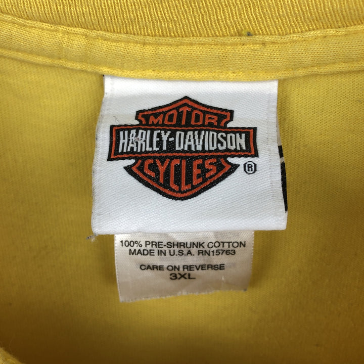 2000'S Harley-Davidson Fire Pattern Motorcycle Long-Sleeve T-Shirt, Made in USA, Men's Size XXXL (approx.) cotton yellow type Vintage Second Hand