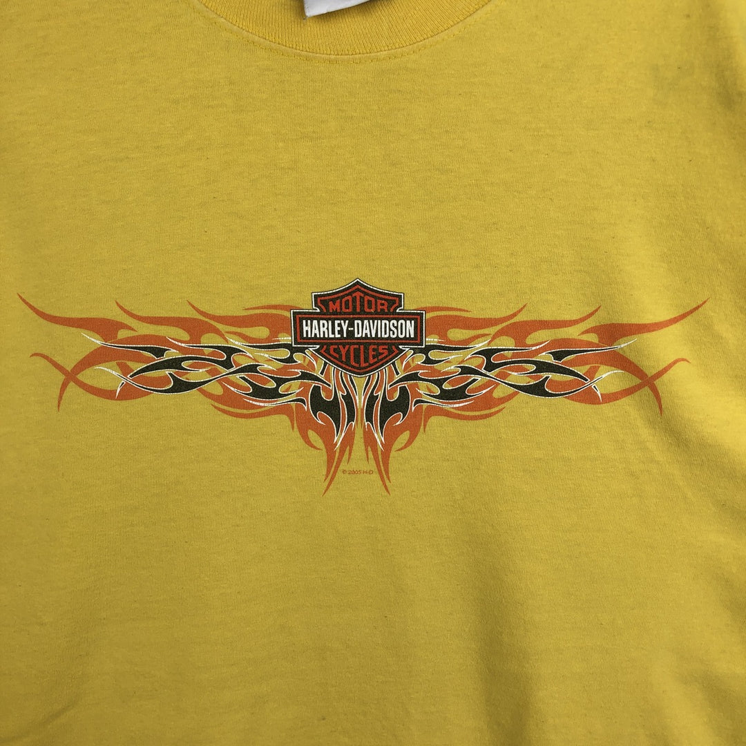2000'S Harley-Davidson Fire Pattern Motorcycle Long-Sleeve T-Shirt, Made in USA, Men's Size XXXL (approx.) cotton yellow type Vintage Second Hand
