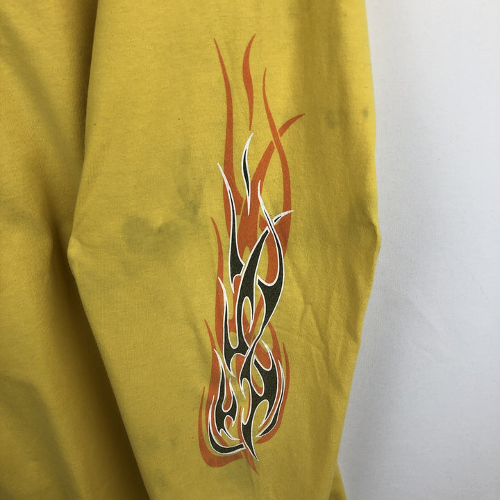 2000'S Harley-Davidson Fire Pattern Motorcycle Long-Sleeve T-Shirt, Made in USA, Men's Size XXXL (approx.) cotton yellow type Vintage Second Hand