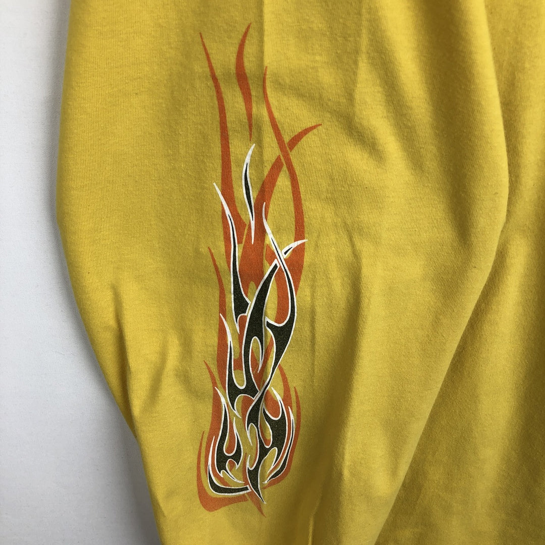 2000'S Harley-Davidson Fire Pattern Motorcycle Long-Sleeve T-Shirt, Made in USA, Men's Size XXXL (approx.) cotton yellow type Vintage Second Hand