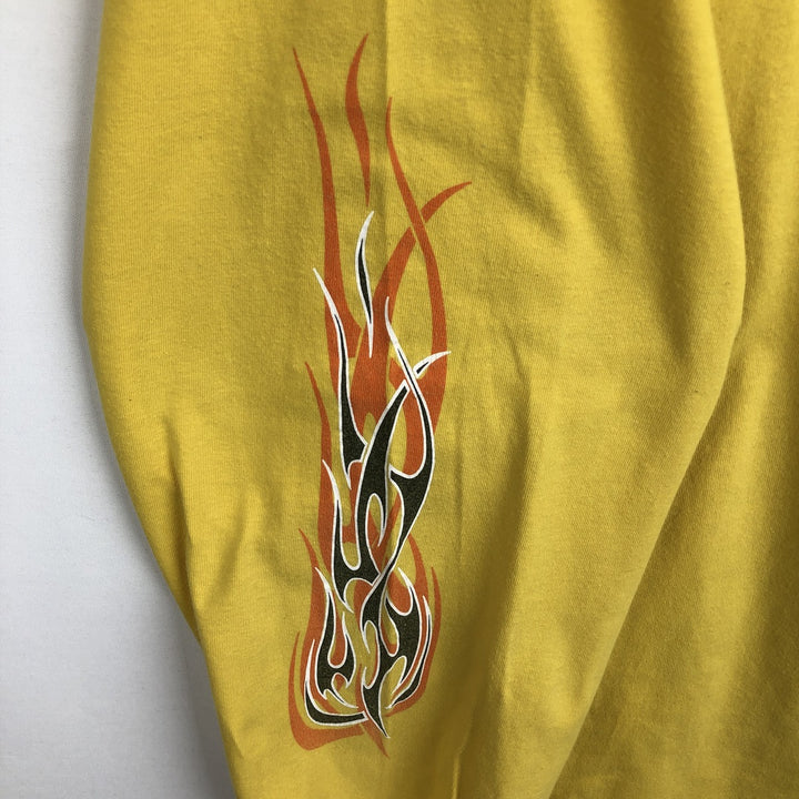 2000'S Harley-Davidson Fire Pattern Motorcycle Long-Sleeve T-Shirt, Made in USA, Men's Size XXXL (approx.) cotton yellow type Vintage Second Hand