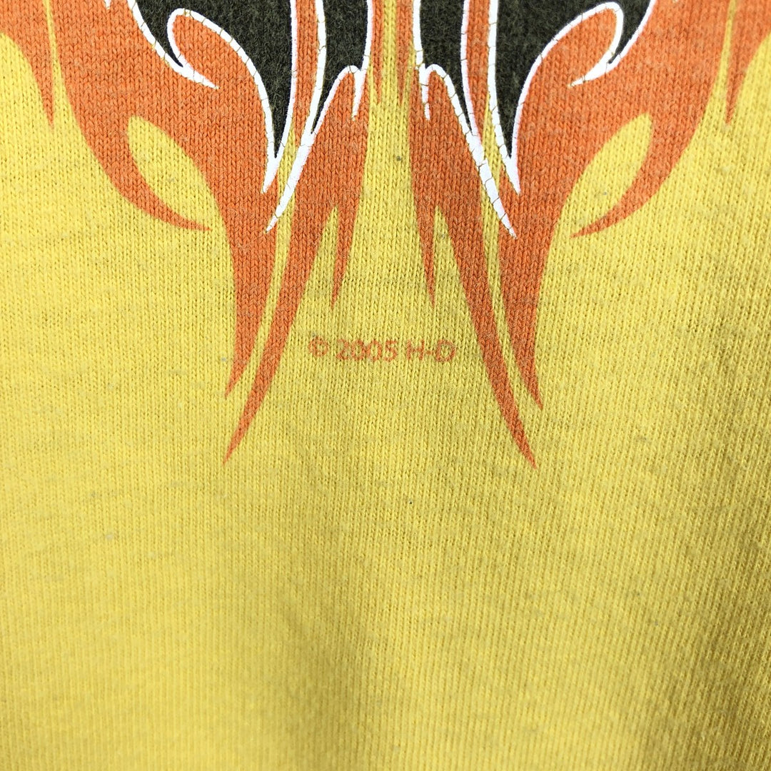 2000'S Harley-Davidson Fire Pattern Motorcycle Long-Sleeve T-Shirt, Made in USA, Men's Size XXXL (approx.) cotton yellow type Vintage Second Hand