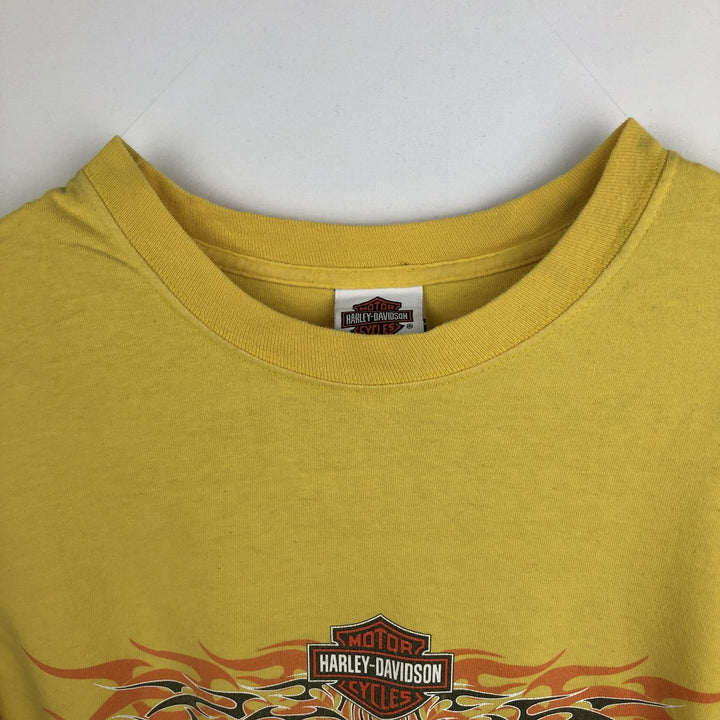 2000'S Harley-Davidson Fire Pattern Motorcycle Long-Sleeve T-Shirt, Made in USA, Men's Size XXXL (approx.) cotton yellow type Vintage Second Hand