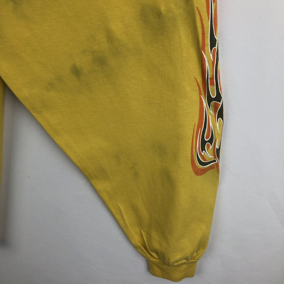 2000'S Harley-Davidson Fire Pattern Motorcycle Long-Sleeve T-Shirt, Made in USA, Men's Size XXXL (approx.) cotton yellow type Vintage Second Hand