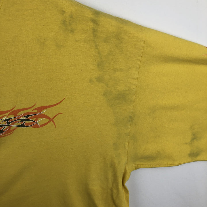 2000'S Harley-Davidson Fire Pattern Motorcycle Long-Sleeve T-Shirt, Made in USA, Men's Size XXXL (approx.) cotton yellow type Vintage Second Hand