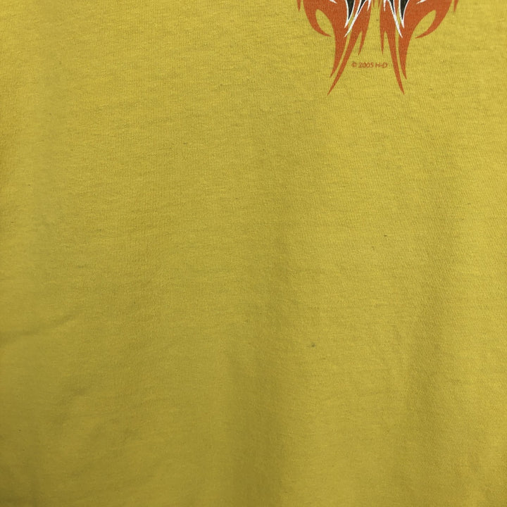 2000'S Harley-Davidson Fire Pattern Motorcycle Long-Sleeve T-Shirt, Made in USA, Men's Size XXXL (approx.) cotton yellow type Vintage Second Hand