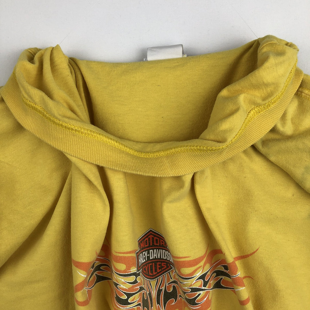 2000'S Harley-Davidson Fire Pattern Motorcycle Long-Sleeve T-Shirt, Made in USA, Men's Size XXXL (approx.) cotton yellow type Vintage Second Hand