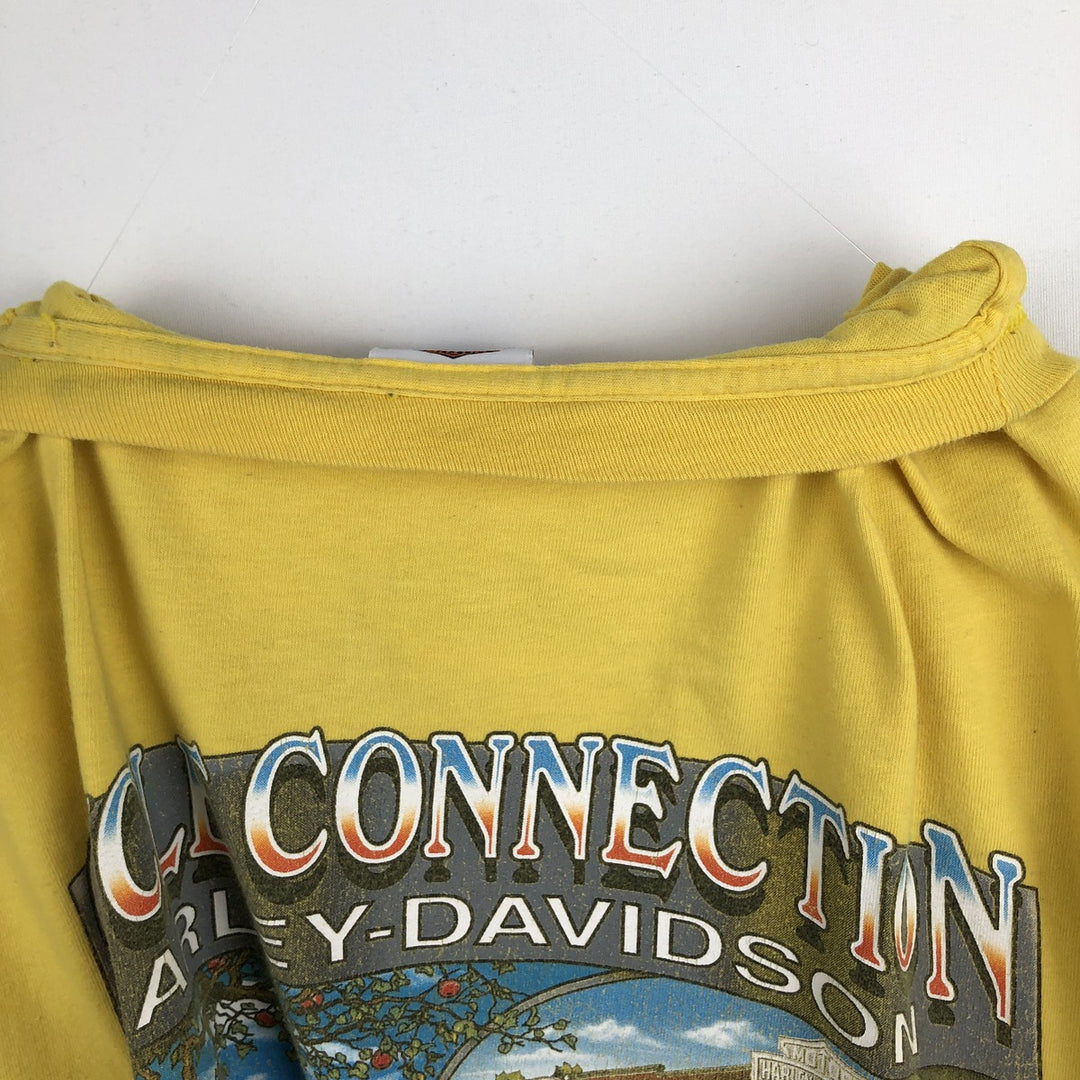 2000'S Harley-Davidson Fire Pattern Motorcycle Long-Sleeve T-Shirt, Made in USA, Men's Size XXXL (approx.) cotton yellow type Vintage Second Hand