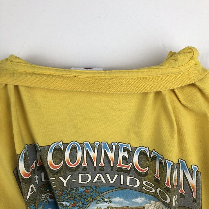 2000'S Harley-Davidson Fire Pattern Motorcycle Long-Sleeve T-Shirt, Made in USA, Men's Size XXXL (approx.) cotton yellow type Vintage Second Hand