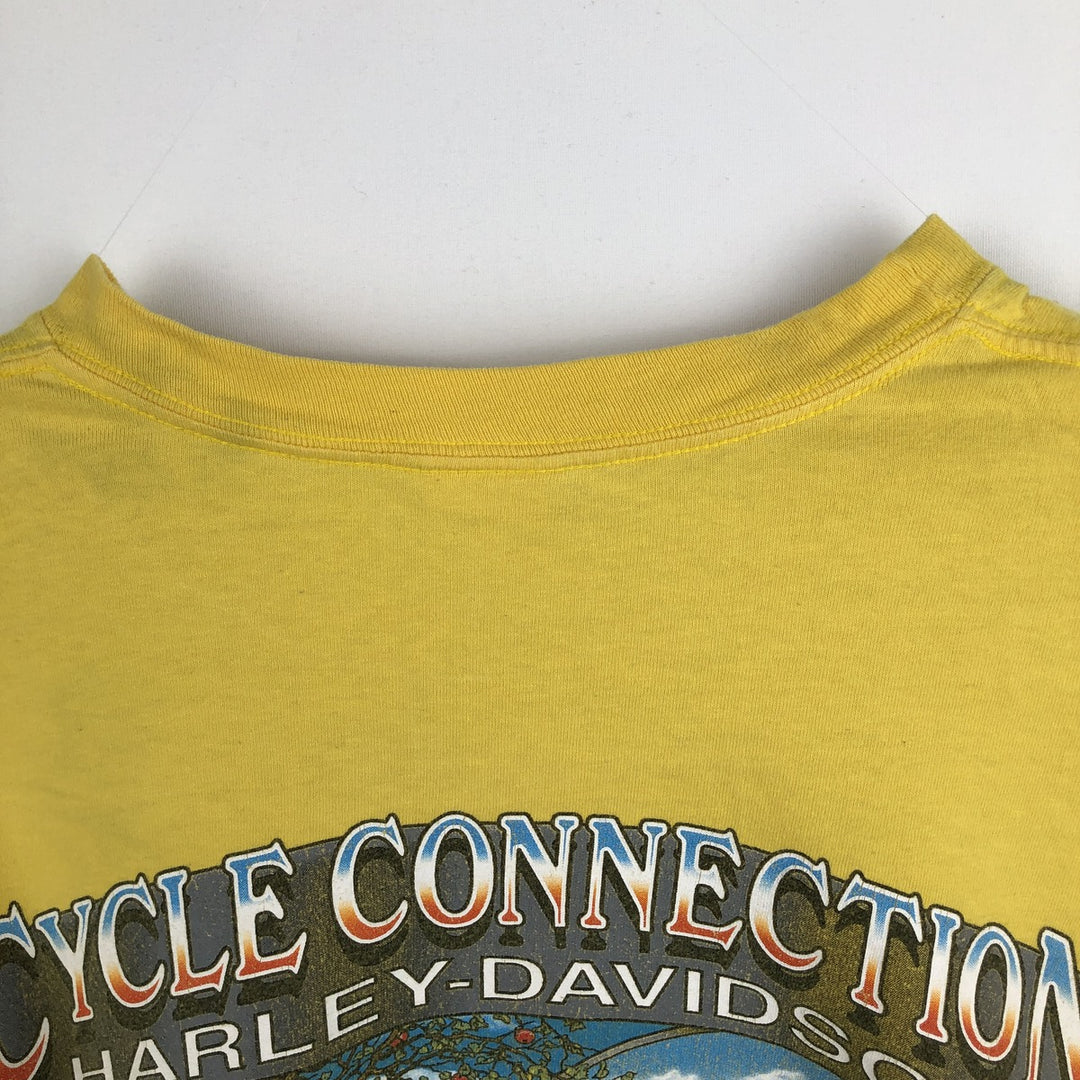 2000'S Harley-Davidson Fire Pattern Motorcycle Long-Sleeve T-Shirt, Made in USA, Men's Size XXXL (approx.) cotton yellow type Vintage Second Hand