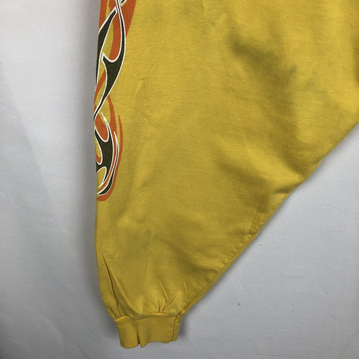 2000'S Harley-Davidson Fire Pattern Motorcycle Long-Sleeve T-Shirt, Made in USA, Men's Size XXXL (approx.) cotton yellow type Vintage Second Hand