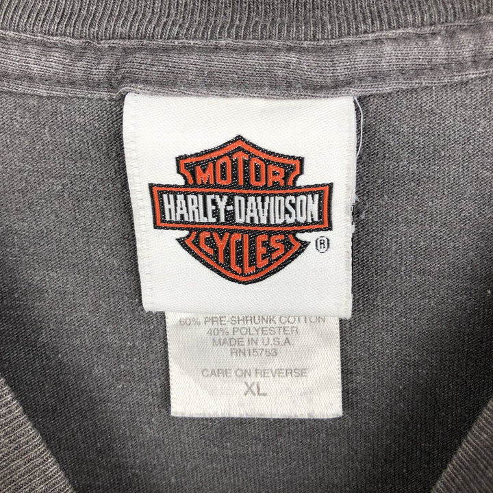 Harley-Davidson Fire Pattern Eagle Pattern Motorcycle Long-Sleeve T-Shirt, Made in USA, Men's XL Equivalent cotton Charcoal Vintage Second Hand