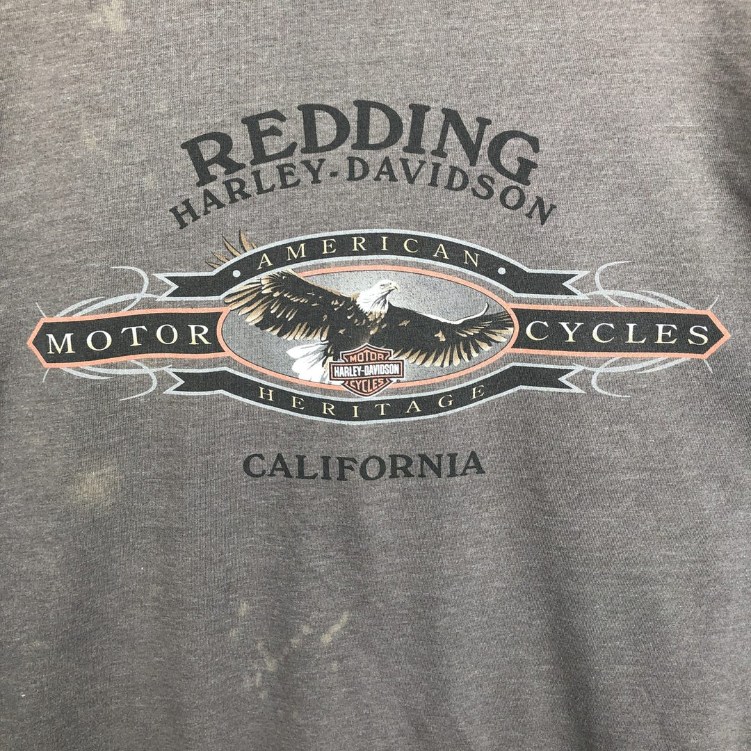 Harley-Davidson Fire Pattern Eagle Pattern Motorcycle Long-Sleeve T-Shirt, Made in USA, Men's XL Equivalent cotton Charcoal Vintage Second Hand