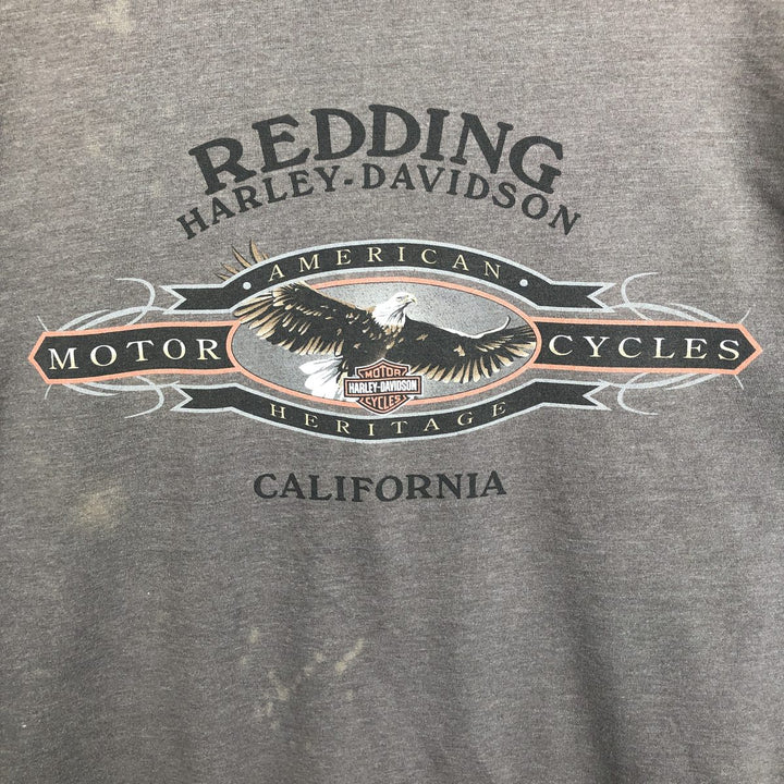 Harley-Davidson Fire Pattern Eagle Pattern Motorcycle Long-Sleeve T-Shirt, Made in USA, Men's XL Equivalent cotton Charcoal Vintage Second Hand