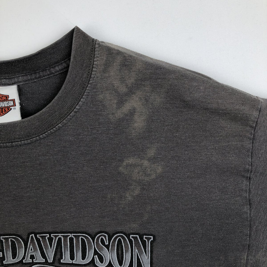 Harley-Davidson Fire Pattern Eagle Pattern Motorcycle Long-Sleeve T-Shirt, Made in USA, Men's XL Equivalent cotton Charcoal Vintage Second Hand
