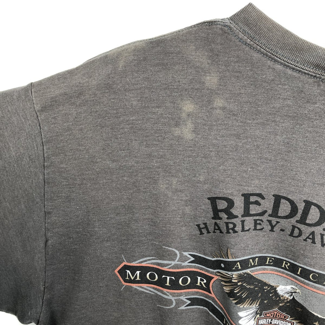Harley-Davidson Fire Pattern Eagle Pattern Motorcycle Long-Sleeve T-Shirt, Made in USA, Men's XL Equivalent cotton Charcoal Vintage Second Hand