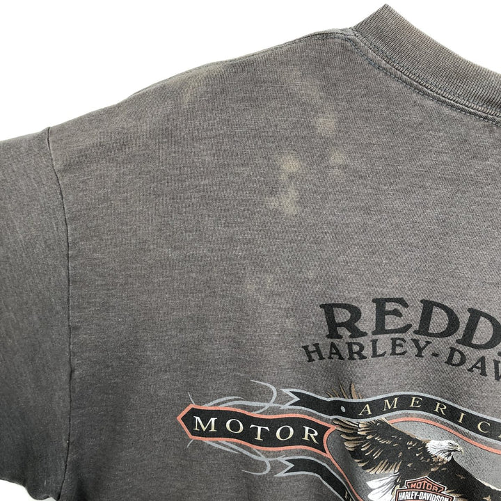 Harley-Davidson Fire Pattern Eagle Pattern Motorcycle Long-Sleeve T-Shirt, Made in USA, Men's XL Equivalent cotton Charcoal Vintage Second Hand