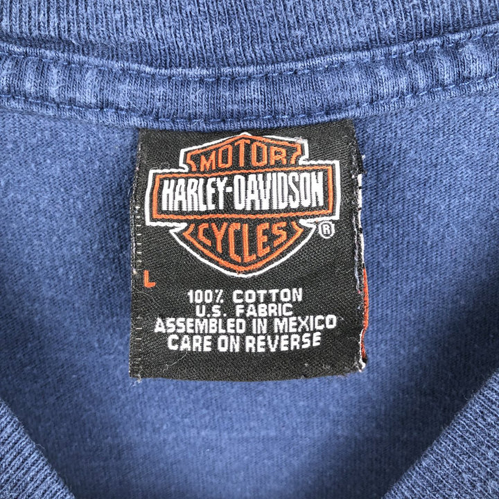 Harley-Davidson Fire Pattern Motorcycle Long Sleeve T-Shirt, Men's Size L cotton navy blue type Vintage Second Hand