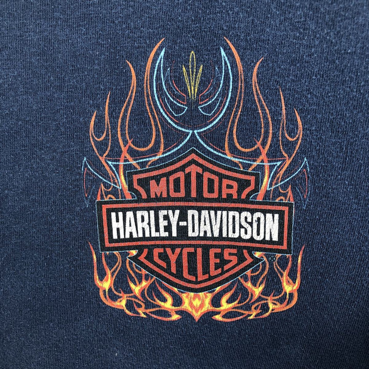 Harley-Davidson Fire Pattern Motorcycle Long Sleeve T-Shirt, Men's Size L cotton navy blue type Vintage Second Hand