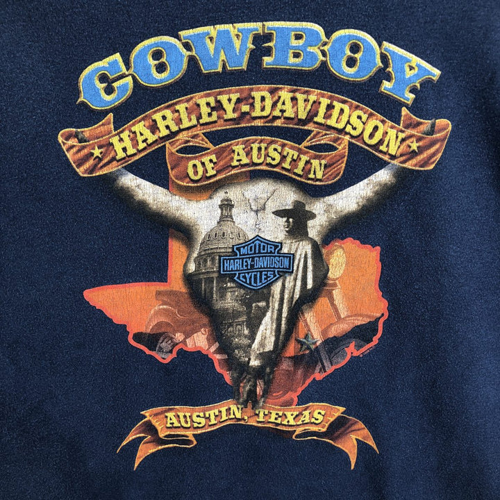 Harley-Davidson Fire Pattern Motorcycle Long Sleeve T-Shirt, Men's Size L cotton navy blue type Vintage Second Hand