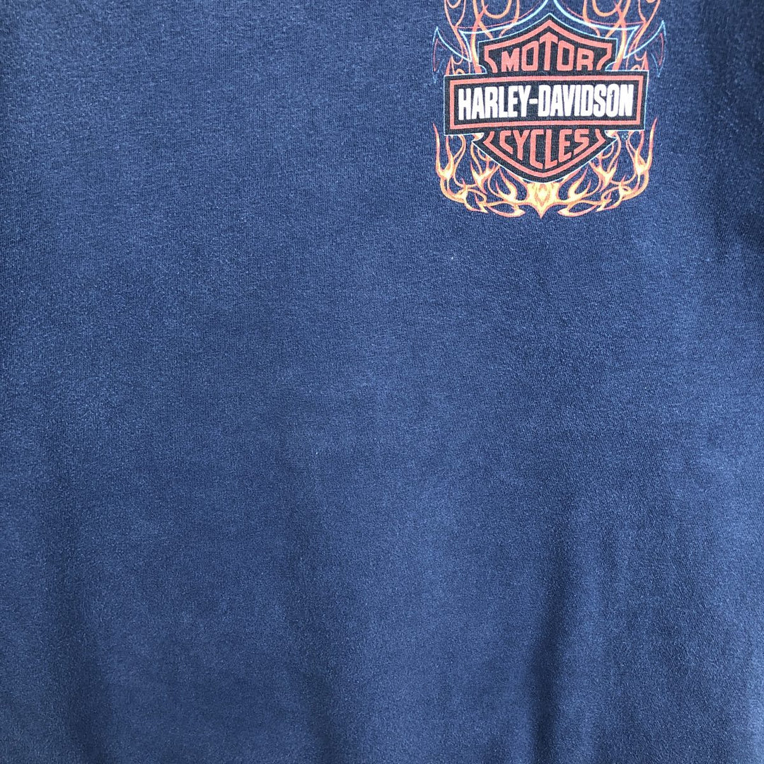 Harley-Davidson Fire Pattern Motorcycle Long Sleeve T-Shirt, Men's Size L cotton navy blue type Vintage Second Hand
