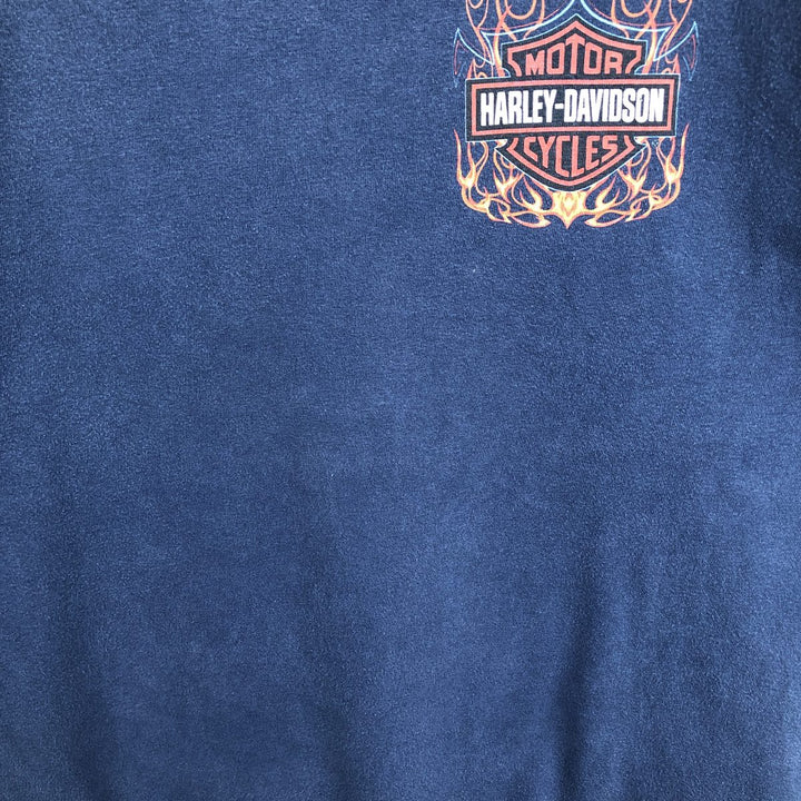 Harley-Davidson Fire Pattern Motorcycle Long Sleeve T-Shirt, Men's Size L cotton navy blue type Vintage Second Hand