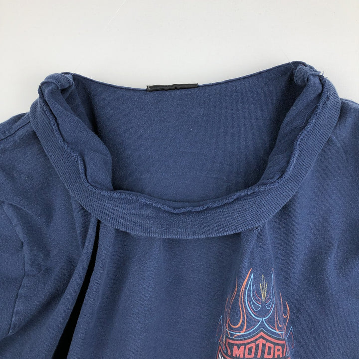 Harley-Davidson Fire Pattern Motorcycle Long Sleeve T-Shirt, Men's Size L cotton navy blue type Vintage Second Hand