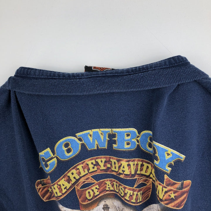 Harley-Davidson Fire Pattern Motorcycle Long Sleeve T-Shirt, Men's Size L cotton navy blue type Vintage Second Hand