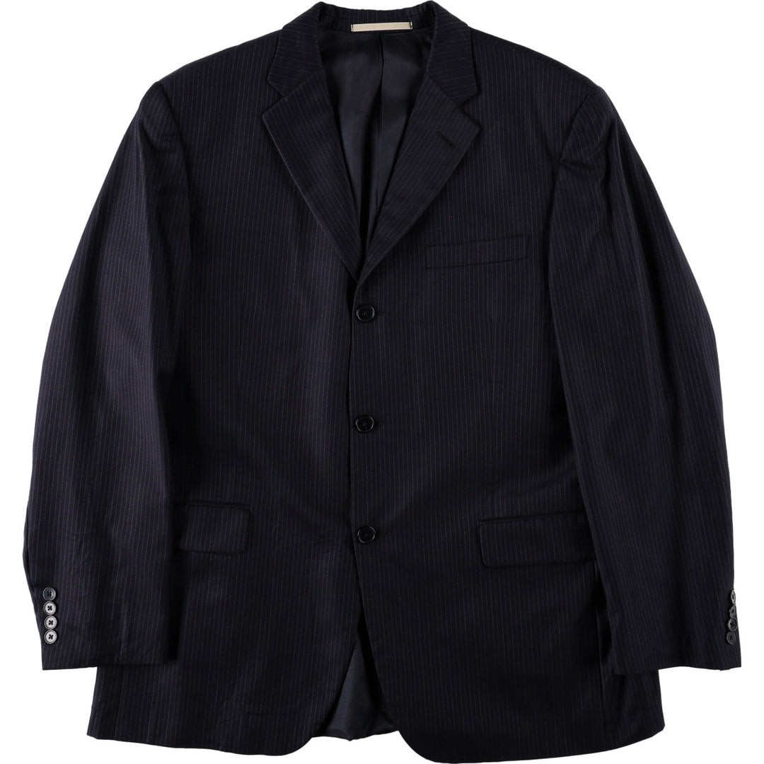 Burberry's Stripe Pattern Wool Tailored Jacket, Made in USA, Men's Size XL (approx.) wool navy blue type Vintage Second Hand