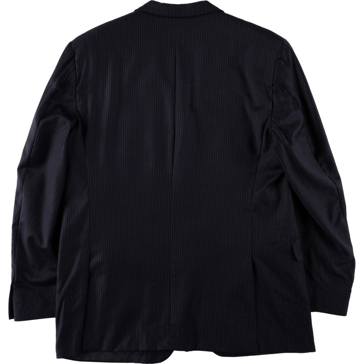 Burberry's Stripe Pattern Wool Tailored Jacket, Made in USA, Men's Size XL (approx.) wool navy blue type Vintage Second Hand