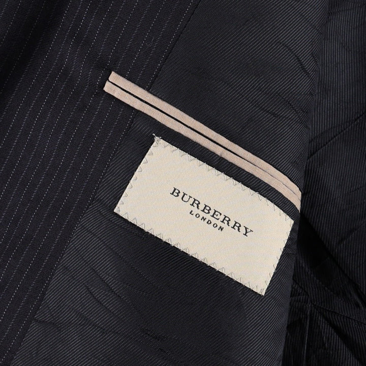 Burberry's Stripe Pattern Wool Tailored Jacket, Made in USA, Men's Size XL (approx.) wool navy blue type Vintage Second Hand