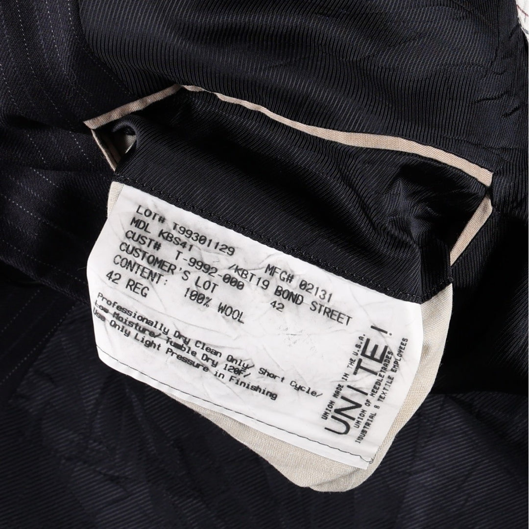 Burberry's Stripe Pattern Wool Tailored Jacket, Made in USA, Men's Size XL (approx.) wool navy blue type Vintage Second Hand