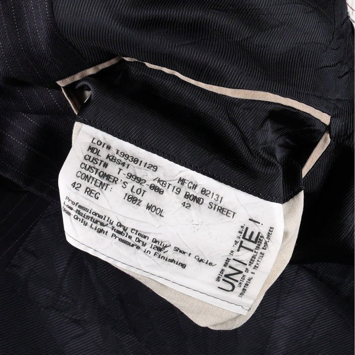 Burberry's Stripe Pattern Wool Tailored Jacket, Made in USA, Men's Size XL (approx.) wool navy blue type Vintage Second Hand