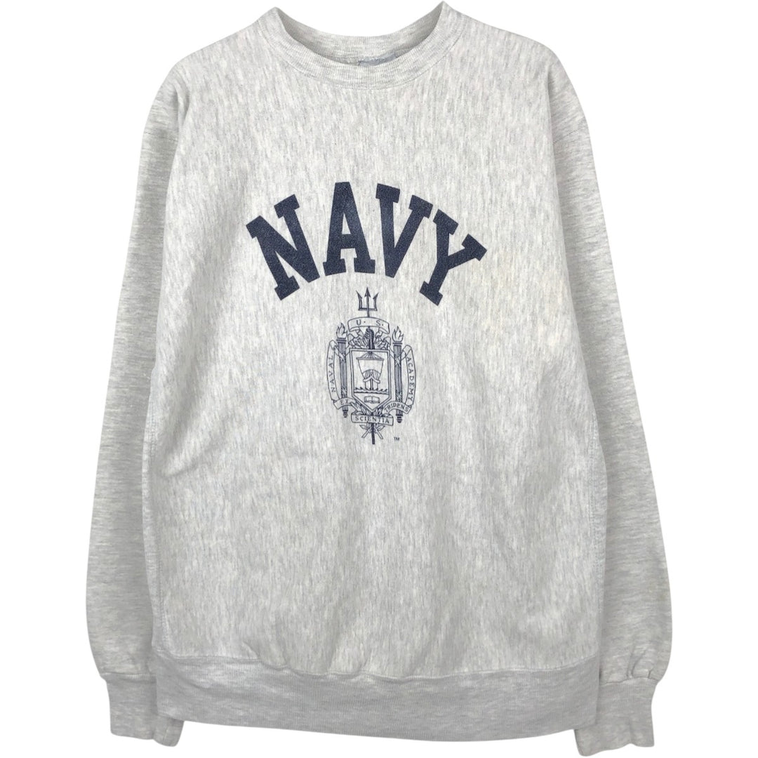 90'S MV SPORT USNAVY Print Sweatshirt, Made in USA, Men's Size L (Equivalent), Vintage cotton gray type Vintage Second Hand