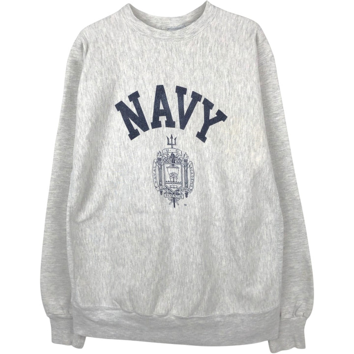 90'S MV SPORT USNAVY Print Sweatshirt, Made in USA, Men's Size L (Equivalent), Vintage cotton gray type Vintage Second Hand